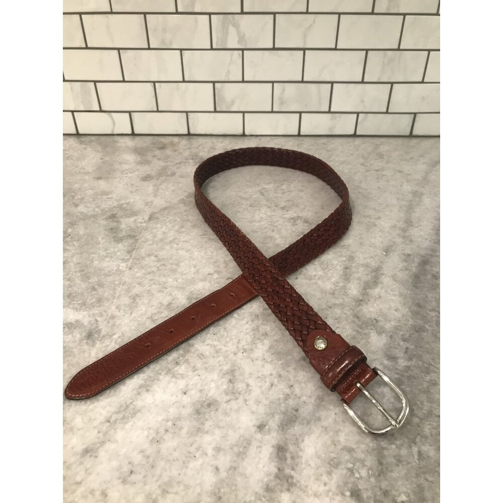 Dania for Andrews Belt Mens 40 Brown Woven Genuine Leather Made Italy Classic